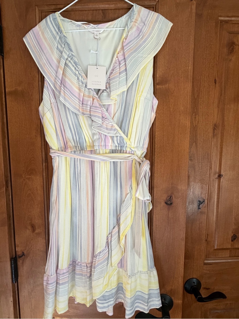 LC Lauren Conrad Pastel Striped Ruffle Neck Dress - Yellow, Pink, Blue